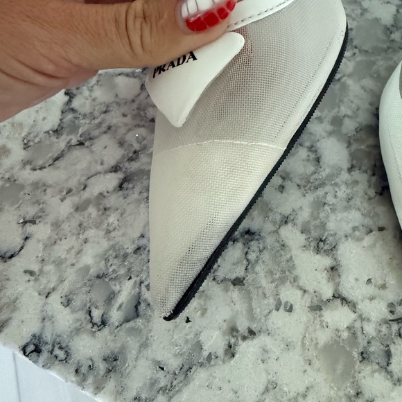 Prada White Mesh Heel Slingbacks - Picture 3 of 7